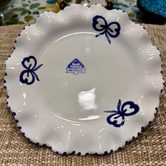 La Ceramica Handpainted Bow Ruffled Edge Salad Plates Made in Italy Set of 2 - Picture 2 of 5